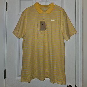Nike Yellow and White Po Shirt with Stripes